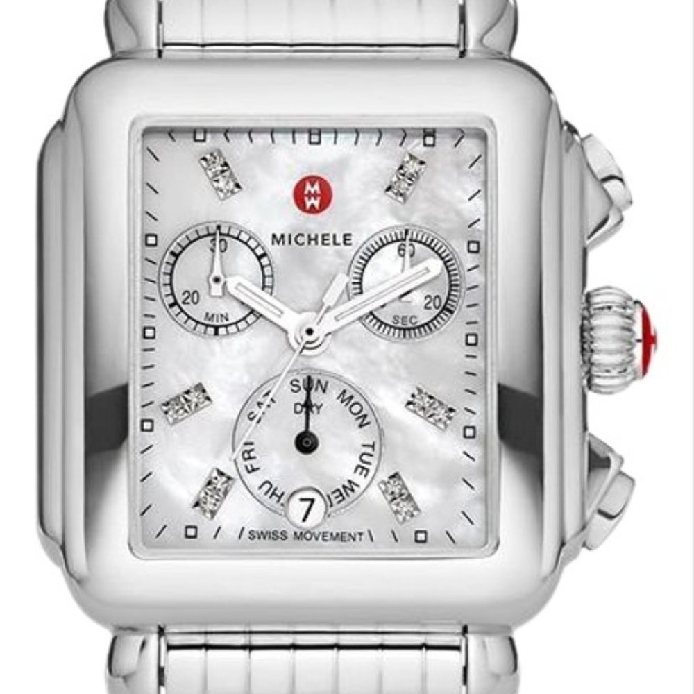 Michele Deco Silver MOP Chrono Diamond Dial Ladies Watch MWW06P000014